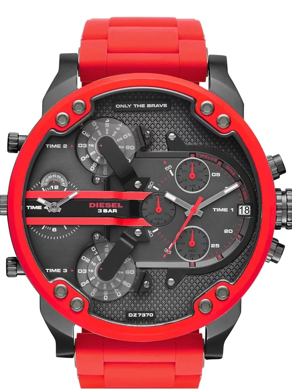 Diesel Chronograph Mr. Daddy 2.0 Red Silicone Strap Watch 55x66mm DZ7370